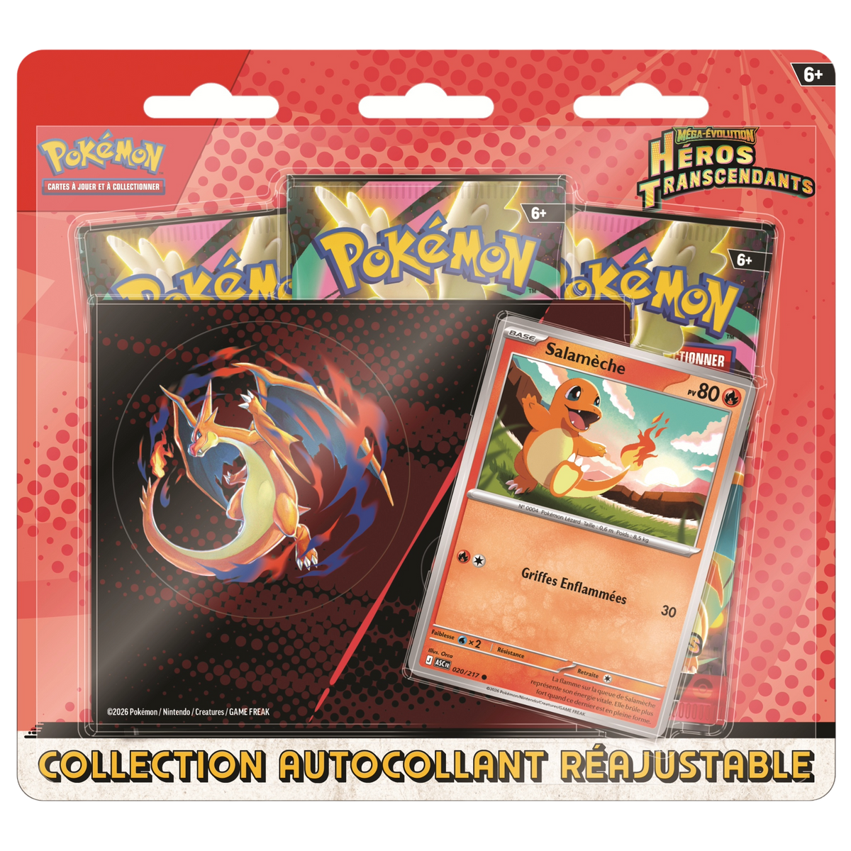 Pokémon Tripack Autocollant Salamèche Héros Transcendants (FR)